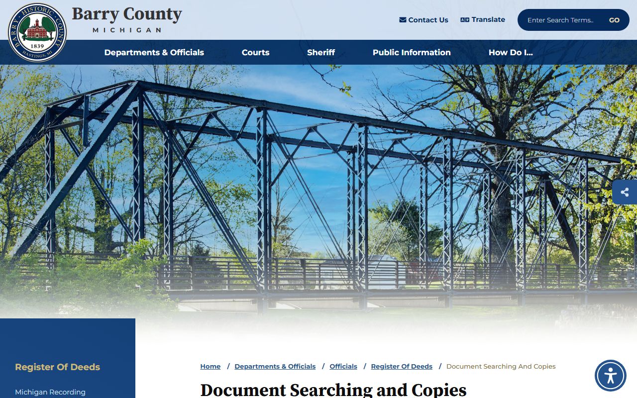 Barry County Register of Deeds Tapestry and Laredo document search records page