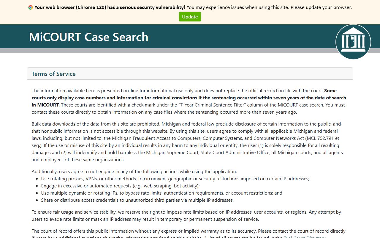 Barry County court dockets MiCOURT case-search home page