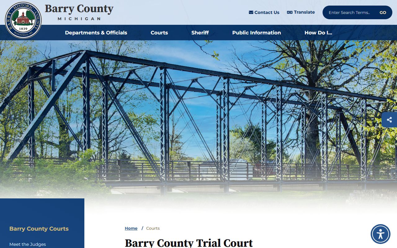 Barry County Trial Court landing page with court record lookup links