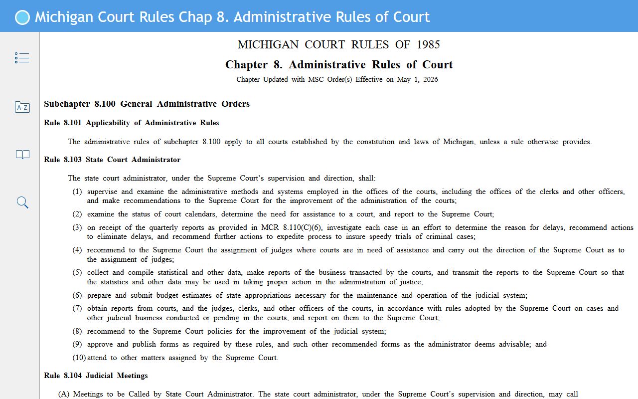 Michigan Court Rules chapter 8 for Barry County court records access