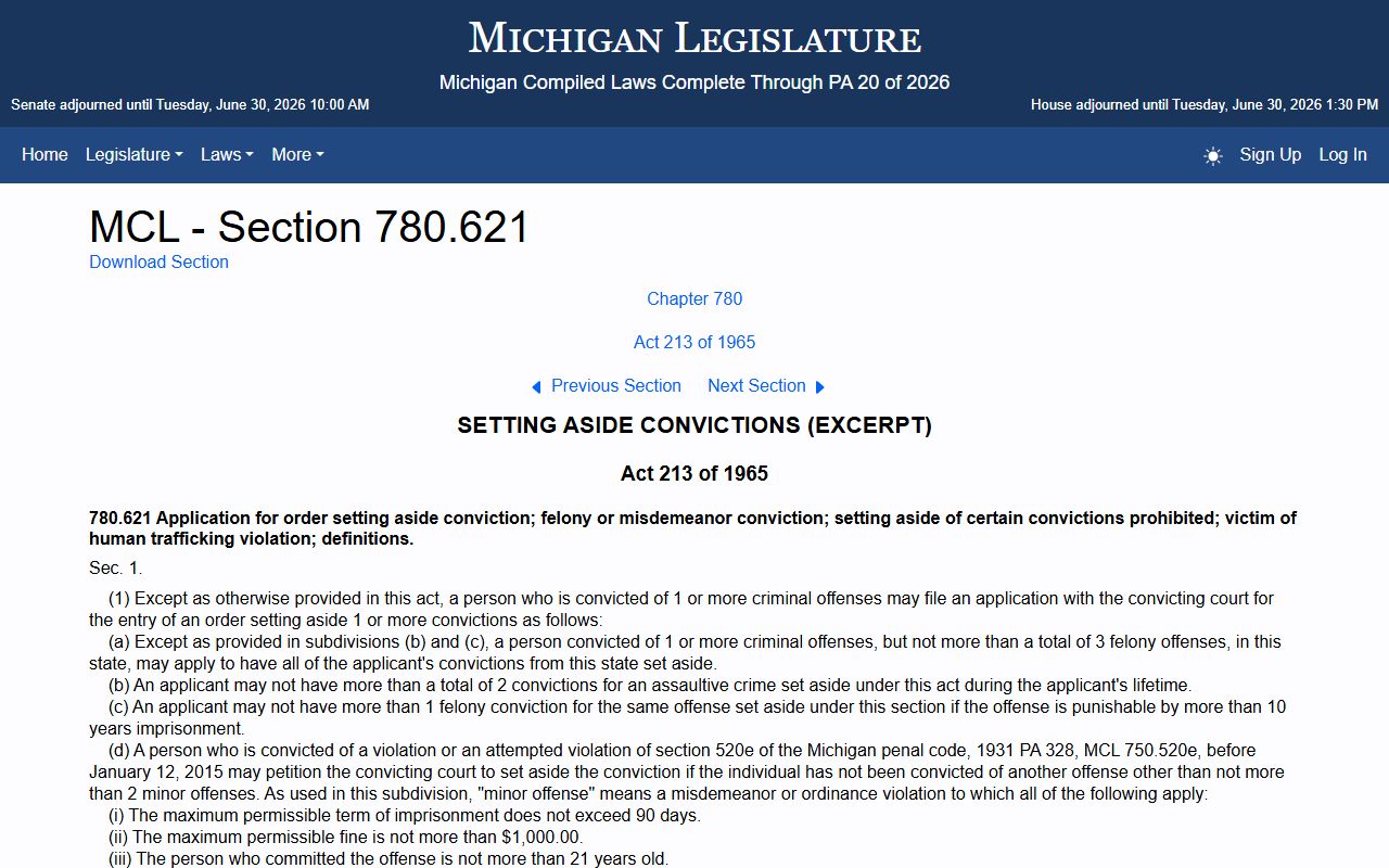 Barry County court records source page for the Michigan expungement and set-aside statute