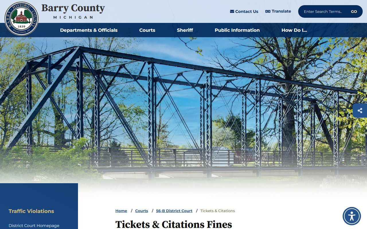 Barry County 56-B District Court traffic fine schedule and citation page