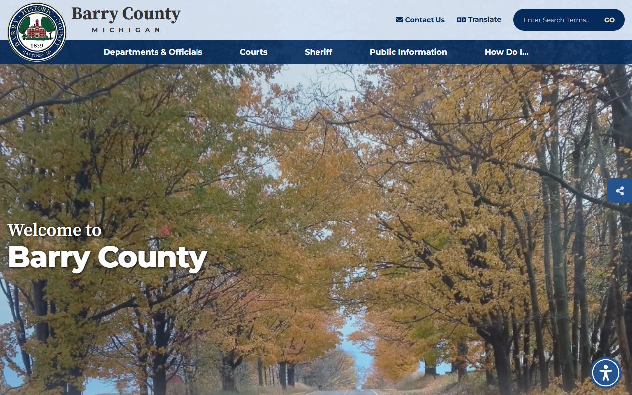 Barry County Court records portal on the county homepage