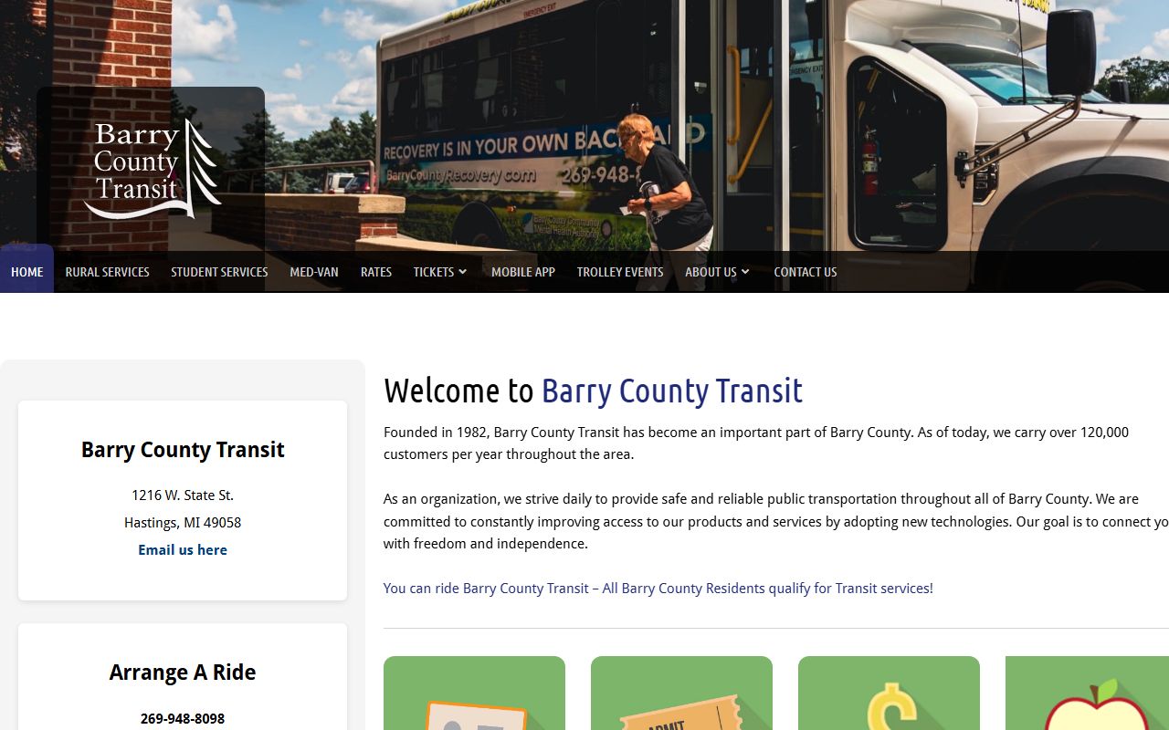 Barry County Transit home page for courthouse trips