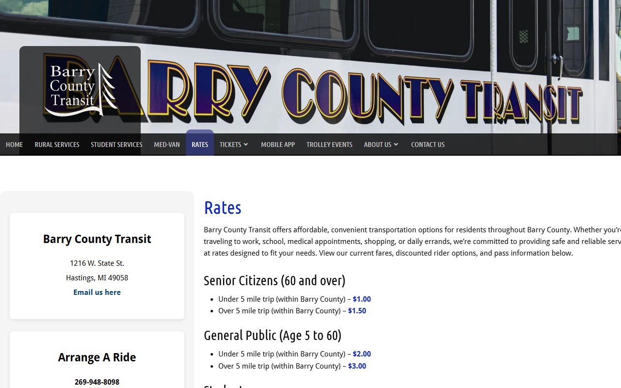 Barry County Transit fare rates for court records visits