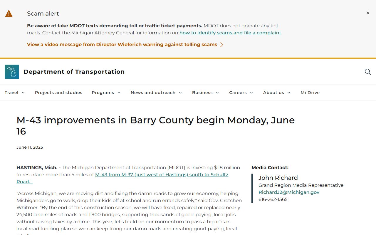 MDOT road project affecting travel to Barry County court records offices