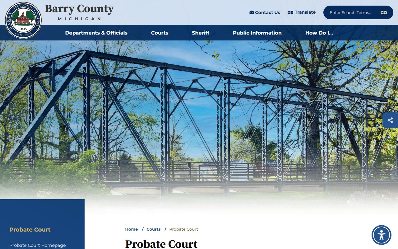 Barry County Probate Court contact card and probate record notice