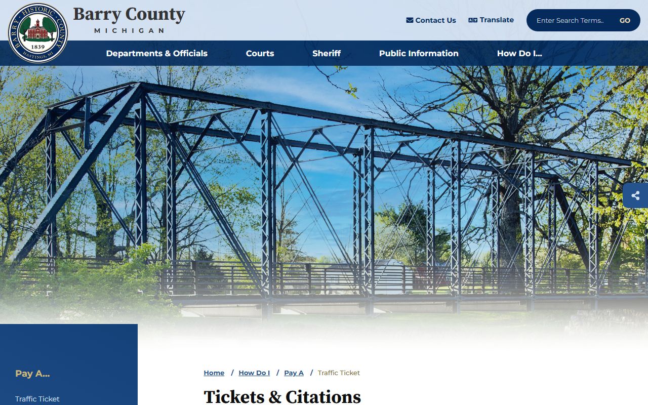 Barry County traffic ticket payment page with pay and contest options